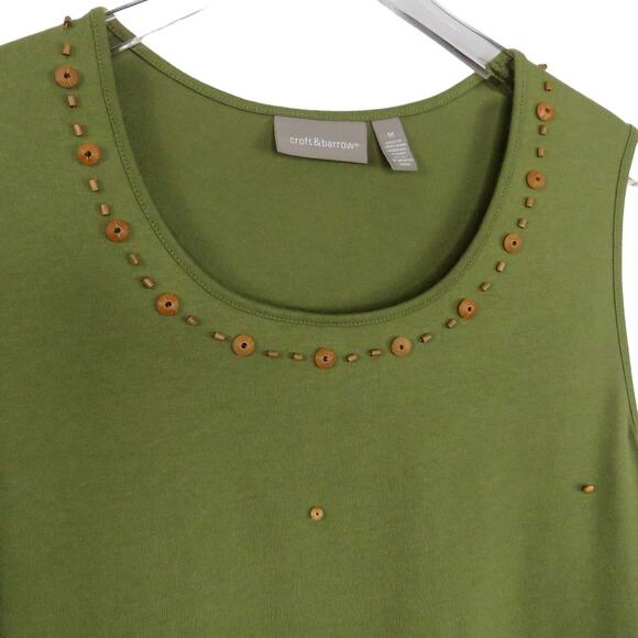 Croft & Barrow 1990s Vintage Olive Green Beaded Tank Top Boho Hippie Medium - Picture 3 of 5